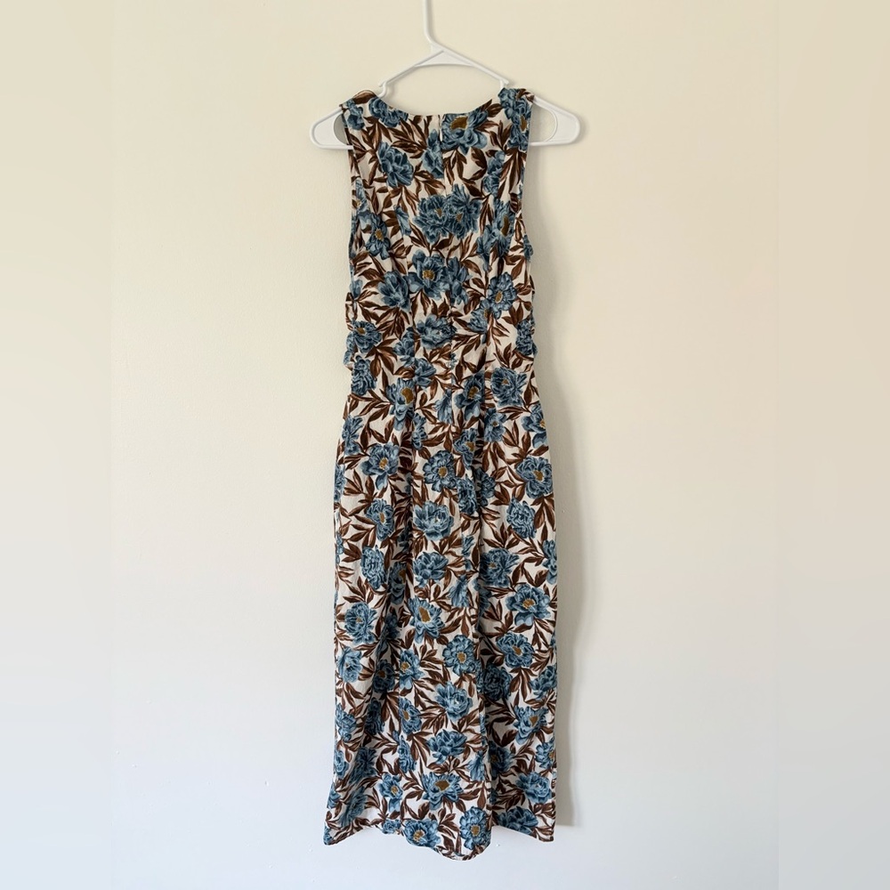 Madewell Blue Brown Floral Tessa Poplin Cut Out Cotton Maxi Dress Size 4 - Picture 14 of 16